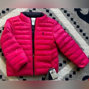 New Ralph Lauren Girls 5 Hot Pink Navy Puffer Jacket Reversible